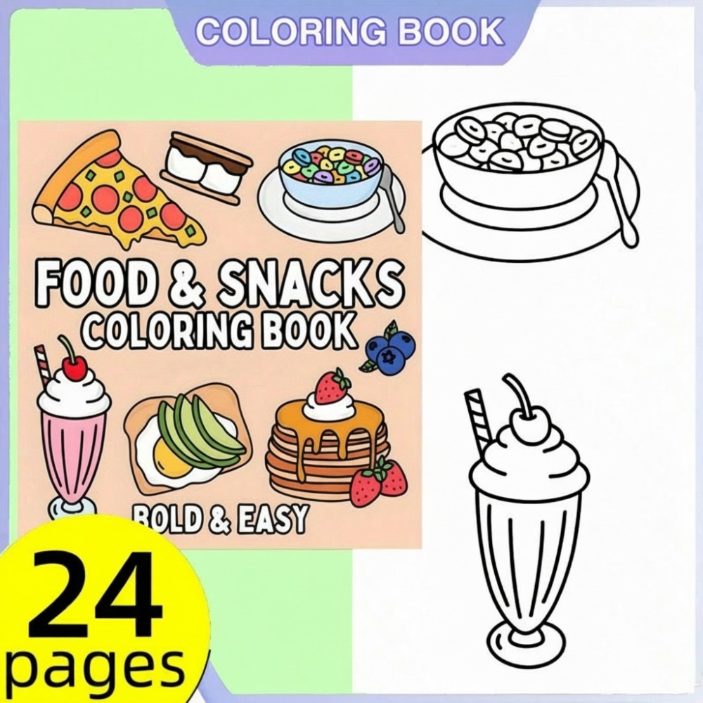 Food And Snacks Coloring Book Bold And Easy - Food and Snacks Coloring Book Bold